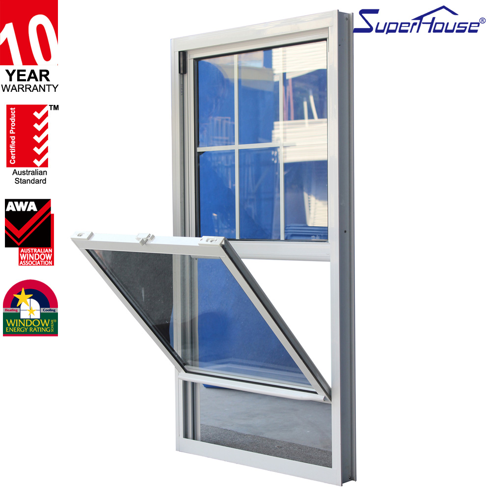 Superhouse Hurricane Impact Resistant Double Glazed Tempered Glass for Hotel & Villa Aluminum Single Hung Window