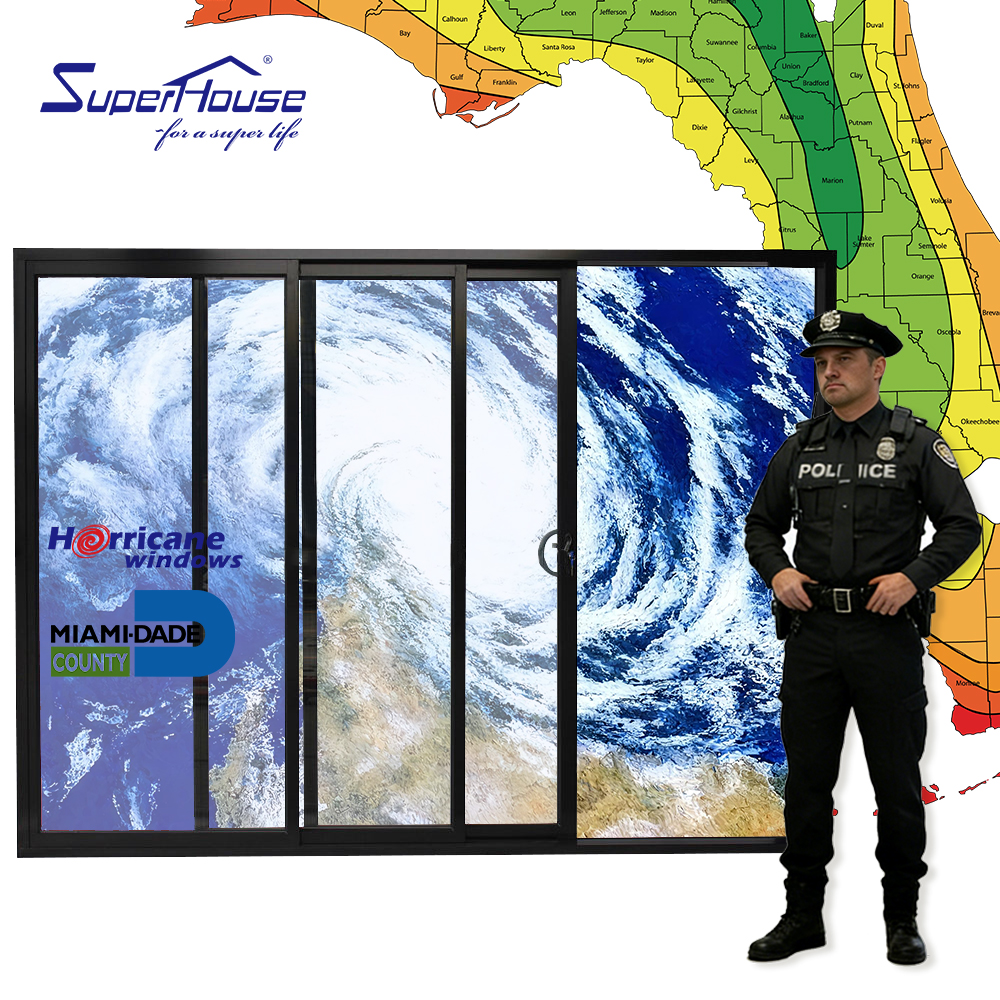 Superhouse Hurricane Proof Impact Laminated Glass Balcony Aluminum Heavy Duty Sliding Doors AS2047 NFRC Certification Insulation