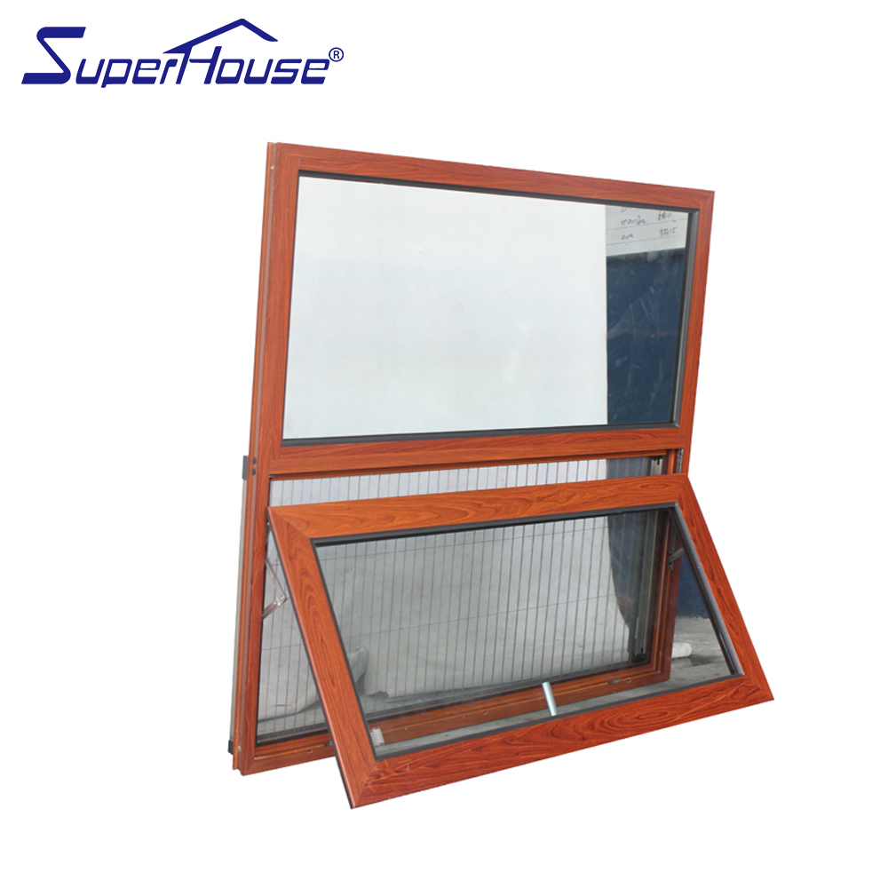 Superhouse AS2047 Hurricane Impact Aluminium Double Tempered Glass With Stainless Steel Flyscreen Awning Window