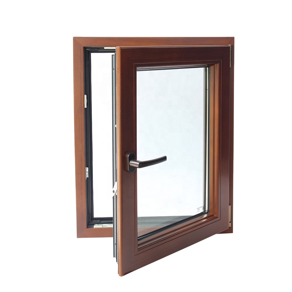 NOA Certified Aluminum Tilt&Turn Window Hurricane Resistant Wood Grain Frame Pastoral Style Windproof Rainproof Heat Insulation