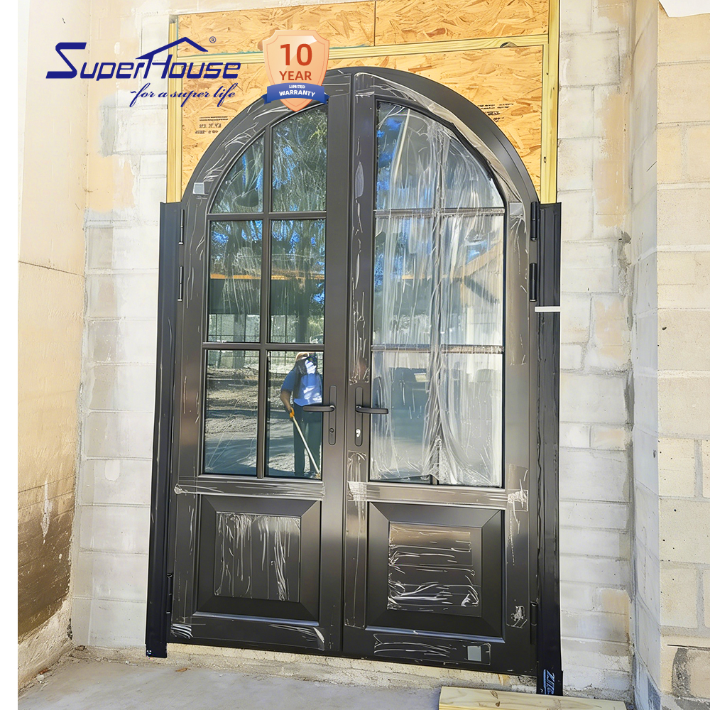 Thermal Break Curved Round Main Entry Door With French Grille Triple Layer Glass Wind & Fire Resistance Custom Finish