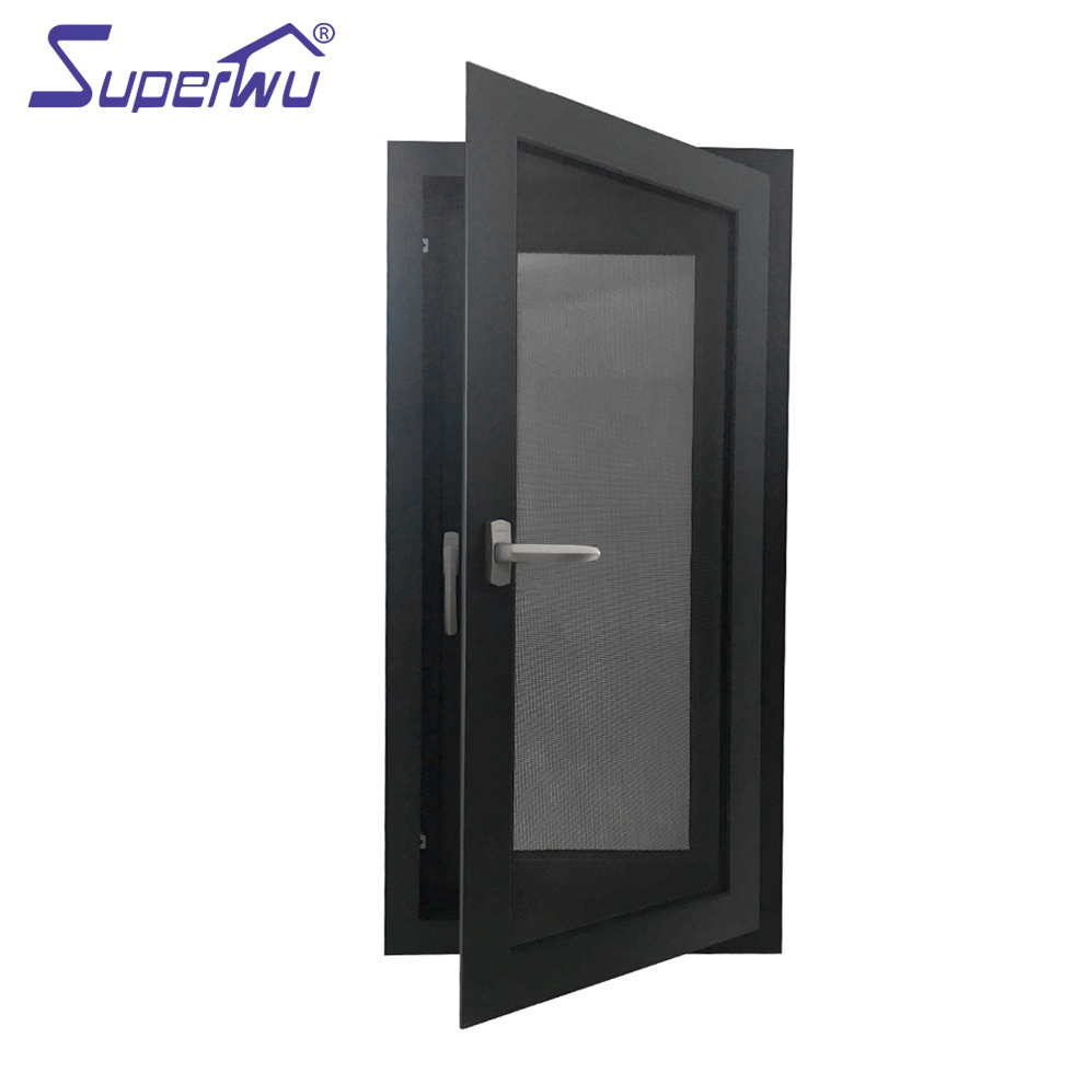 Superhouse 2026 High Security Aluminum Casement Window Black Frame Tempered Double Glass Mosquito Net Popular