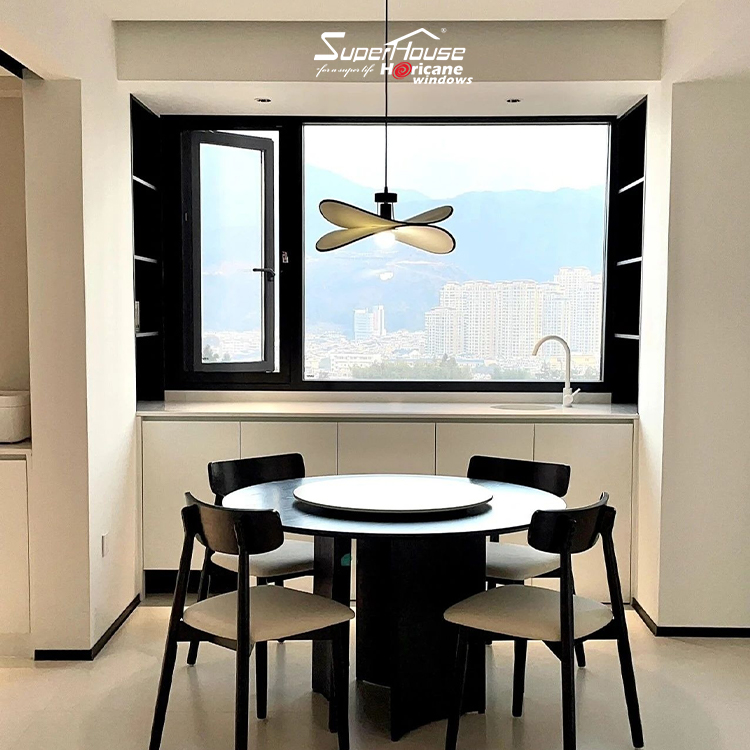 NOA Hurricane Proof Window Large Single Vision Panel Double Tempered Glass German Hardware 10 Years Warranty for Kitchen Living