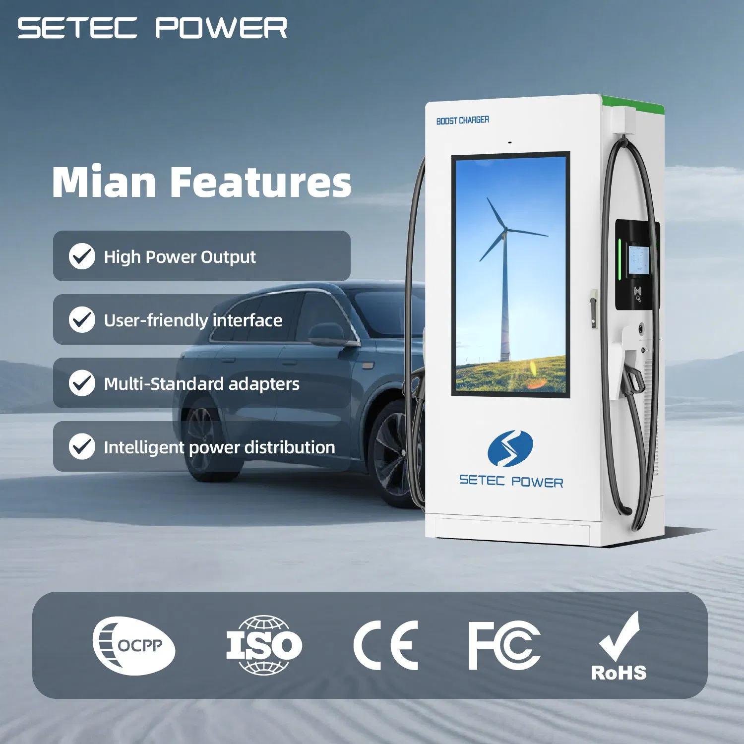 60-500kW Level 3 DC Fast EV Charger Station Smart Advertising Charging Station with OCPP 1.6/2.0, NACS CCS1 CCS2 CHAdeMO Support