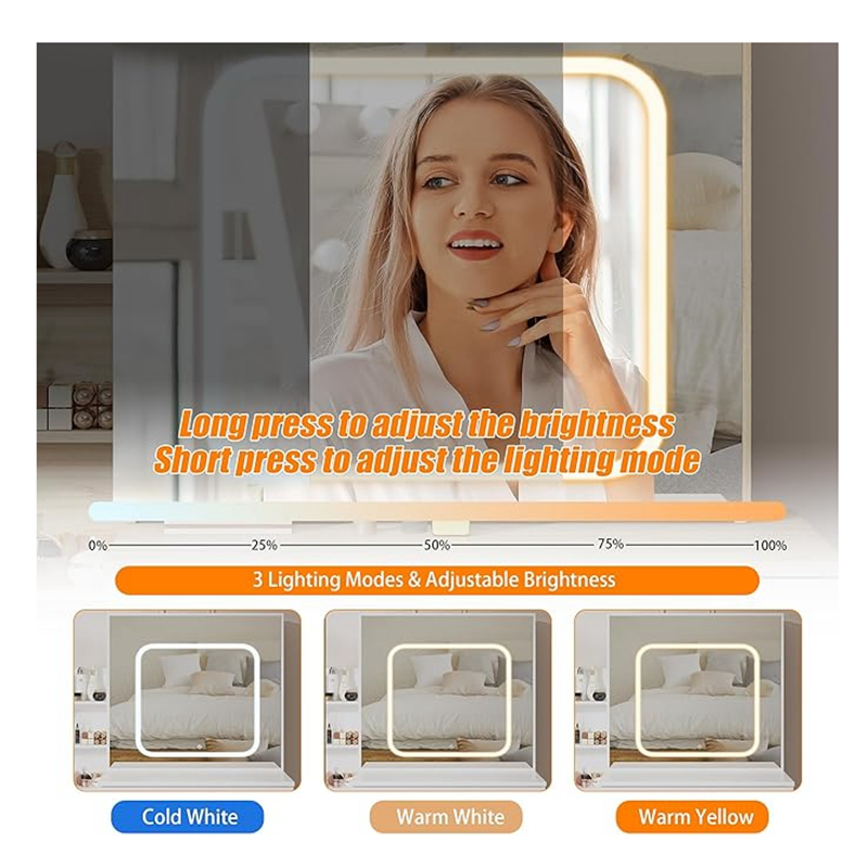 Vanity Desk with Mirror and LED Lights, Makeup Vanity Desk with Sliding Lighted Mirror, Power Outlet, Dressing Table with 4 Drawers, Storage Shelves Furniture