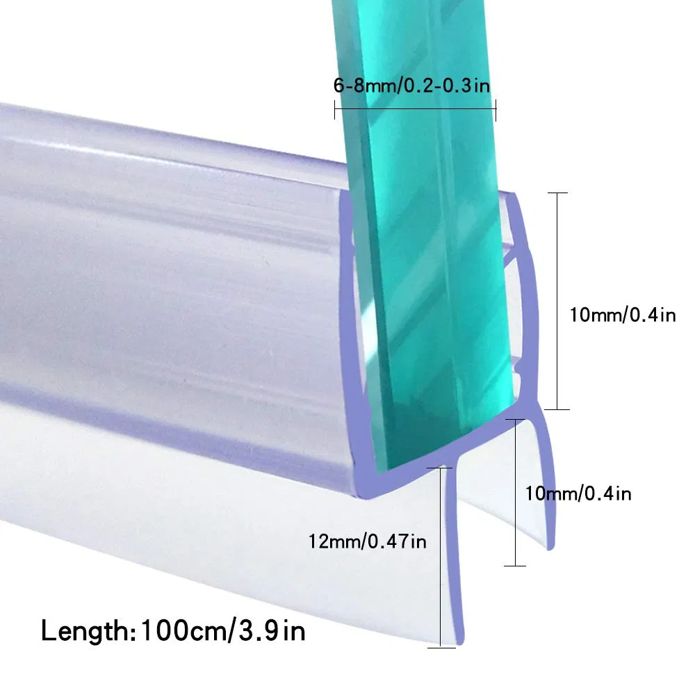 Shower Screen Door Seal Strip Rubber Plastic Seal for 10mm Curved Glass
