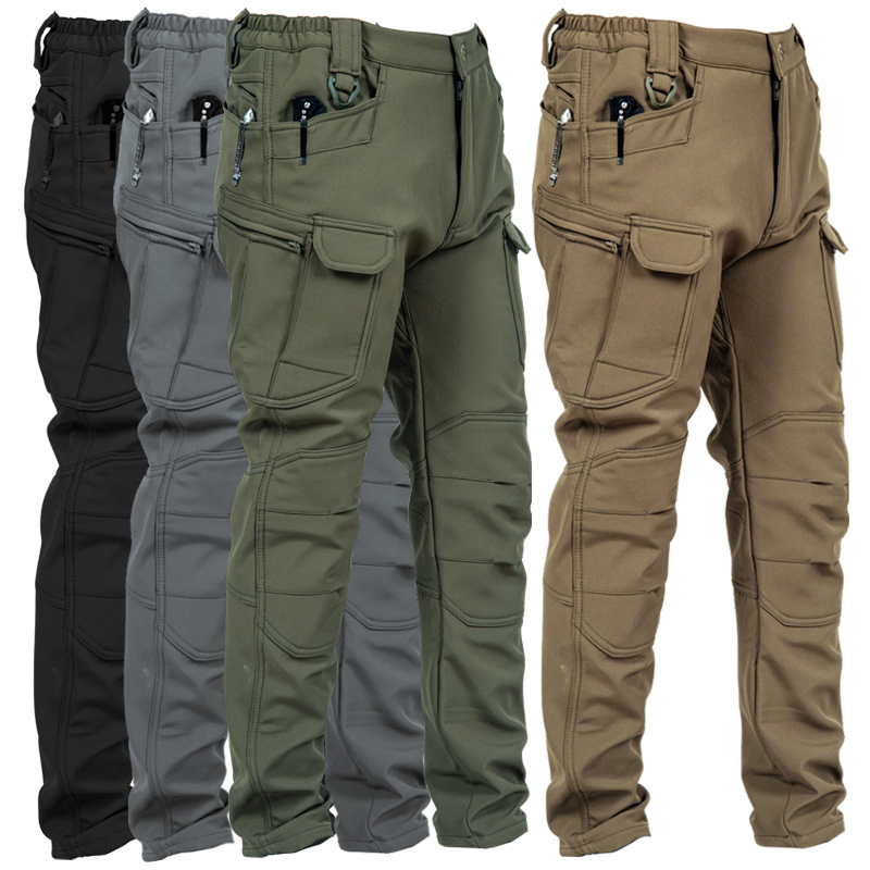 Men's Waterproof Softshell Tactical Sweatpants Casual Winter Cargo Hiking Pants MID Multi-Pockets Thickened Fleece Work Trousers