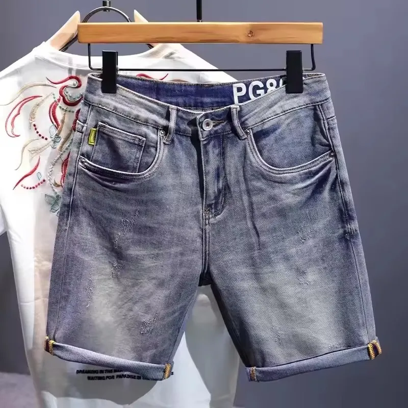 Colorful Denim Shorts with Distressed Style and Button Pockets