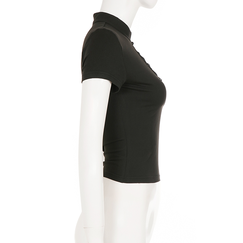 Lace-trimmed collar top detail 2