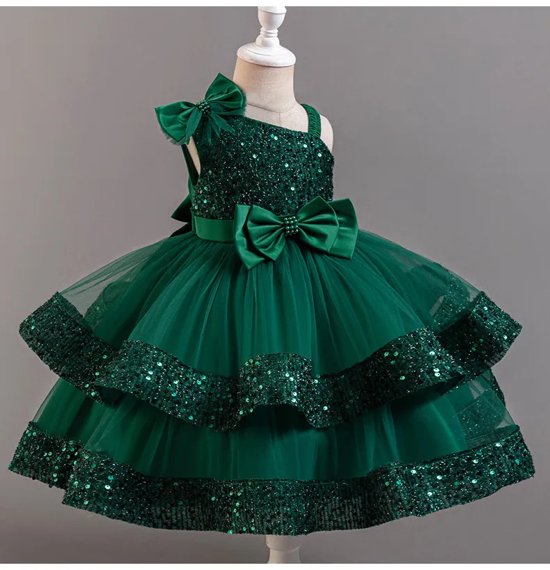 Children's Sequined Fluffy Mesh Cake Princess Dress Baby Girl Evening Dress