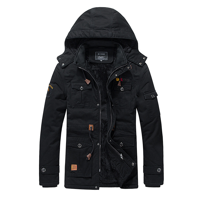 5XL Wholesale Man Winter Coat Hooded Cotton Jacket Fleece Thickening Long Plus Size Leisure Cargo Jacket