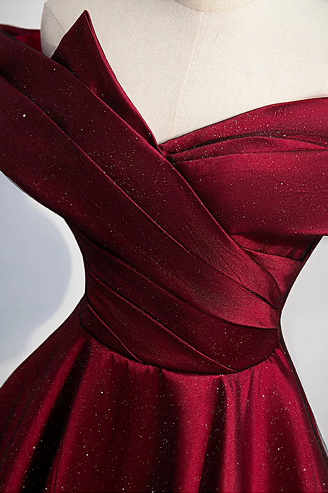 Wedding Burgundy Satin off The Shoulder Prom Dress Party A-Line Evening Graduation Dress