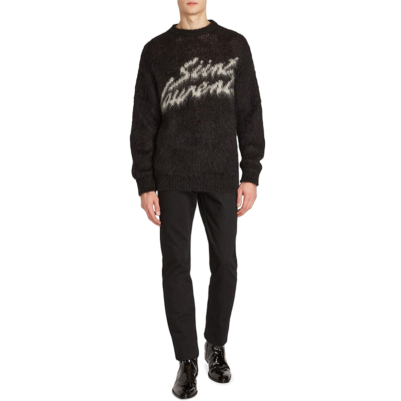 Custom LOGO OEM Men Sweater Pullover Jacquard Pattern Knitted Top Crew Neck Knitwear Winter Casual Jumper Mohair Knit Sweater