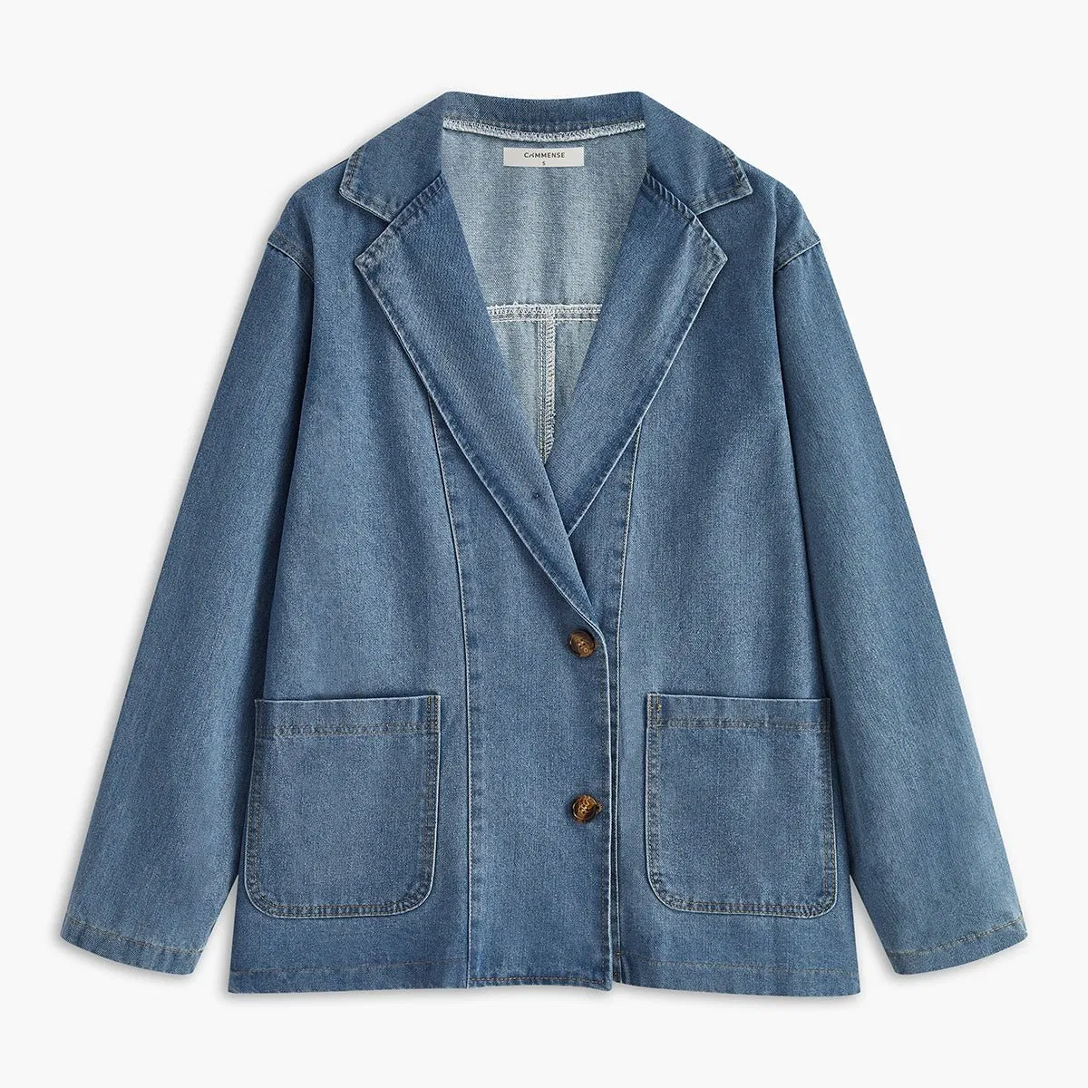 Women Casual Suit Light Wash Single-Breasted Casual Jacket Button Loose Denim Blazer