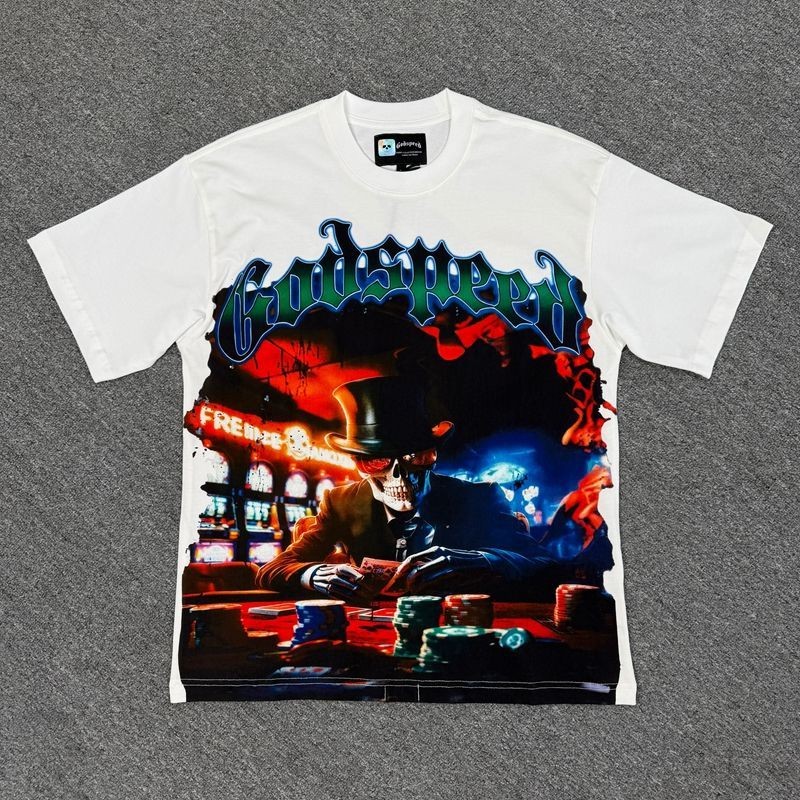 Men's Godspeed Graphic Regular Fit 100% Cotton 240g Silk Screen Printed Knitted Premium Streetwear Short Sleeve Tee