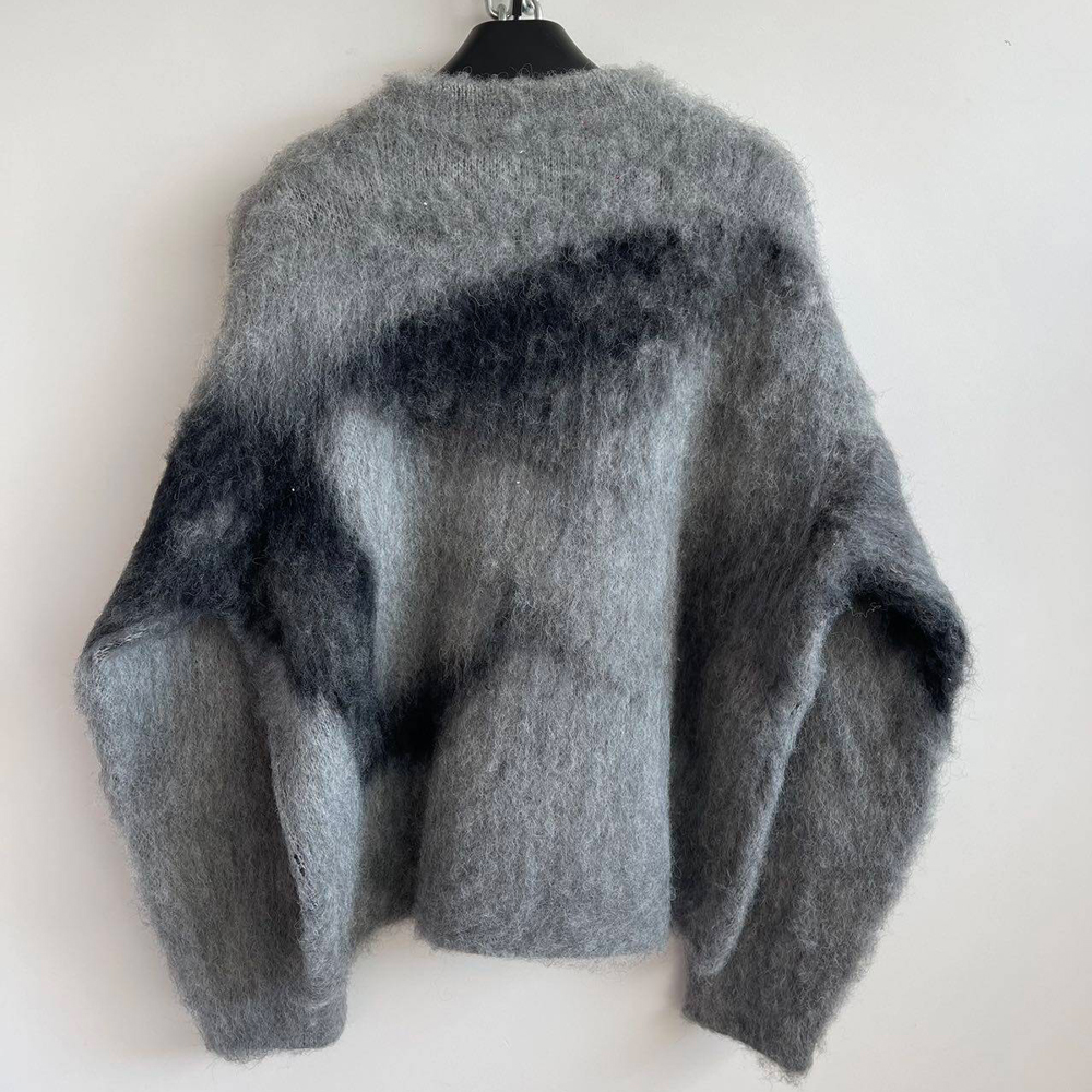 Custom Men's Jacquard Mohair Pullover Sweater High Quality Manufacturer Vintage Autumn Knitted Mohair Crew Neck Men's Sweaters