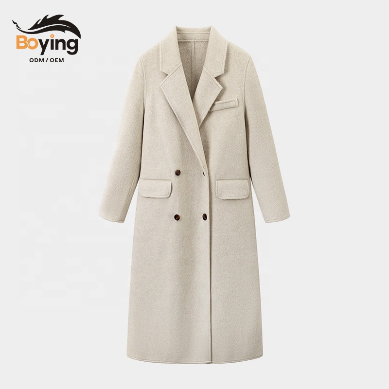 Boying Winter Overcoat Double-Breasted Lapel Long Length Versatile Style Handcrafted Eco-Friendly Fleece Jacket Wool Blend