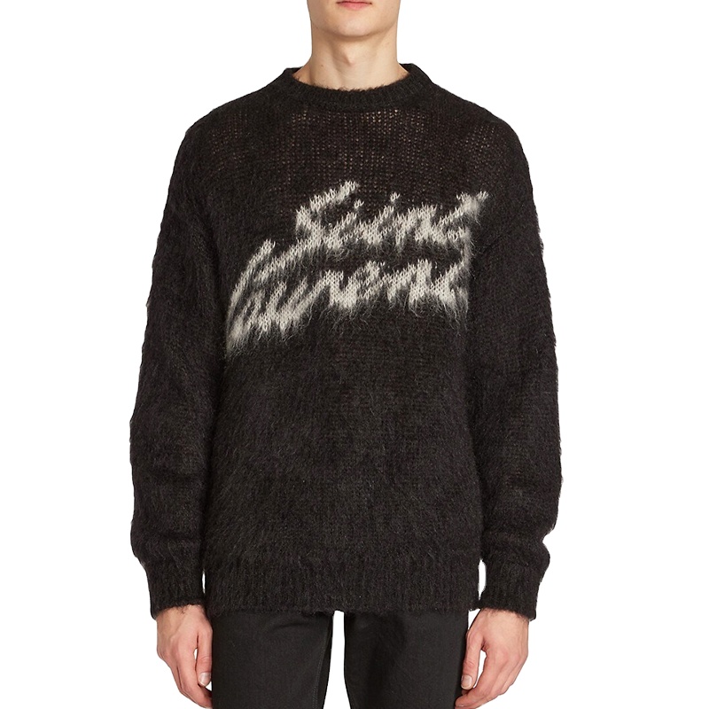 Custom LOGO OEM Men Sweater Pullover Jacquard Pattern Knitted Top Crew Neck Knitwear Winter Casual Jumper Mohair Knit Sweater