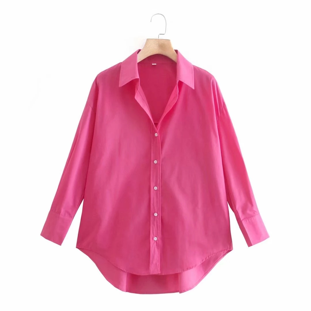 Basic Plus Size 100% Cotton Long Sleeve Shirt for Women