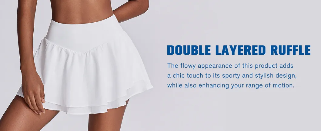Womens Pleated Tennis Skirt Double Ruffle Golf Skort Tummy Control Athletic Skirts with 3 Pockets Workout Pickleball