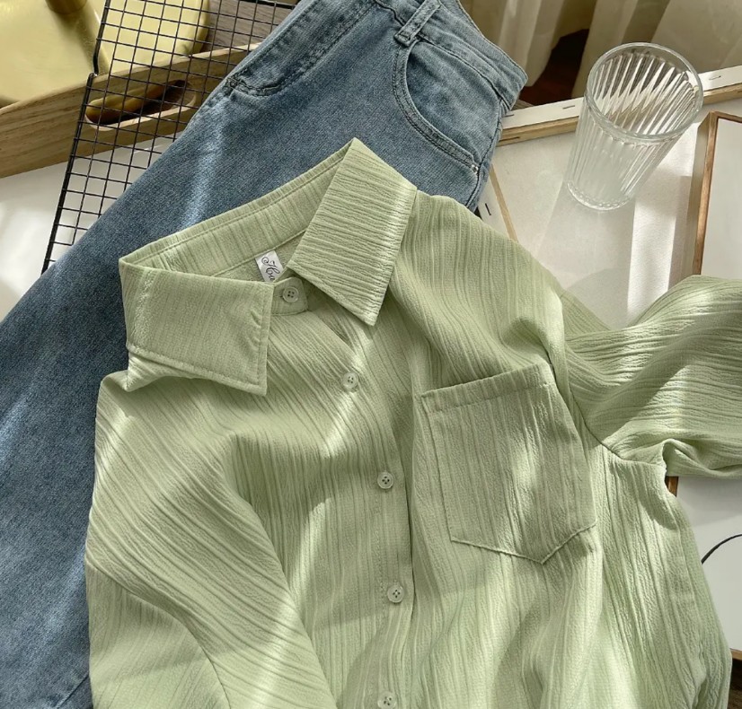 Women Summer Spring Autumn Solid Color Shirts Lapel Button New Fashion Simple Long Sleeve Raglan Sleeve Blouse Tops Regular