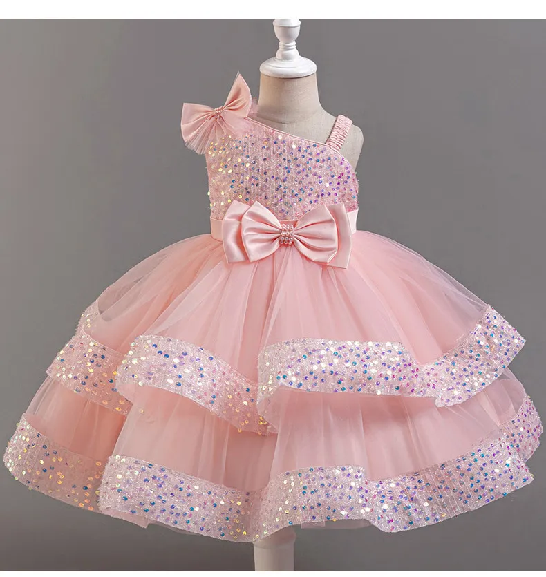 Children's Sequined Fluffy Mesh Cake Princess Dress Baby Girl Evening Dress