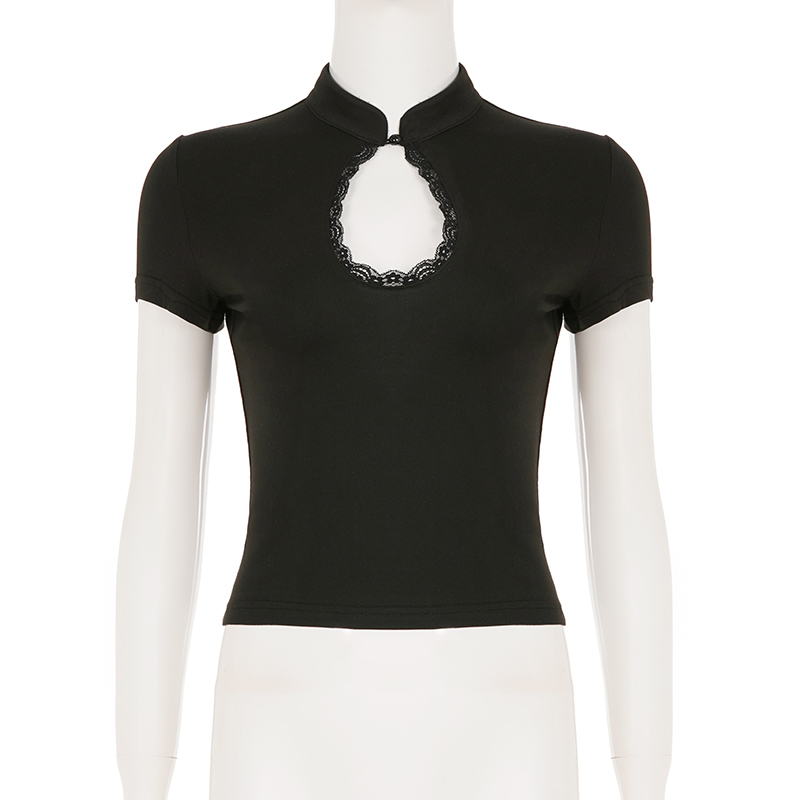 Lace-trimmed collar top detail 1