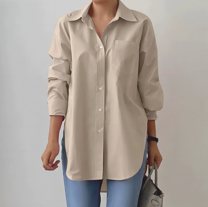 OEM Women's Casual Blouse Solid Long Sleeve Button Shirt with Front Logo Autumn White Summer Fashion for Girls