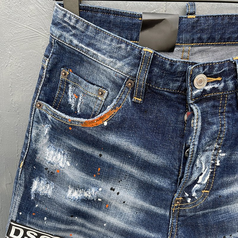 New Arrival Men's High Waist Slim Fit Denim Shorts - Fashion Printing Pattern Jean Pants