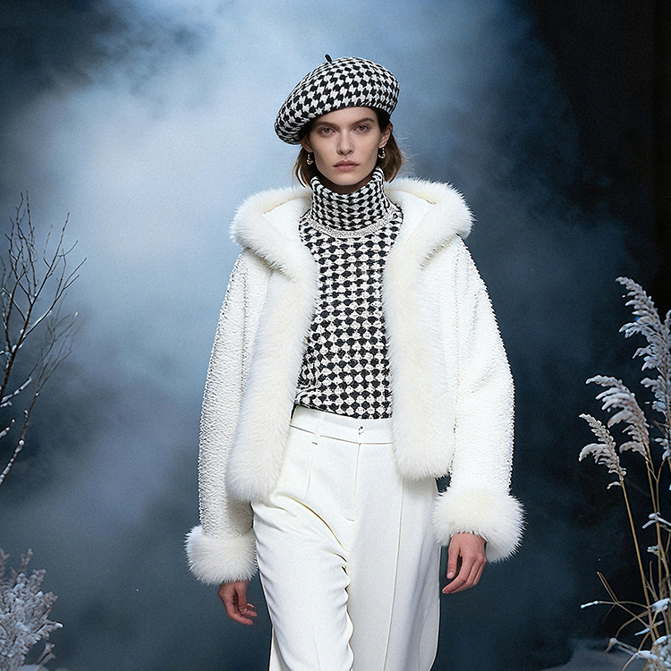 Women Ladies Winter Thick Warm White Faux Fur Coat Festival with Hooded