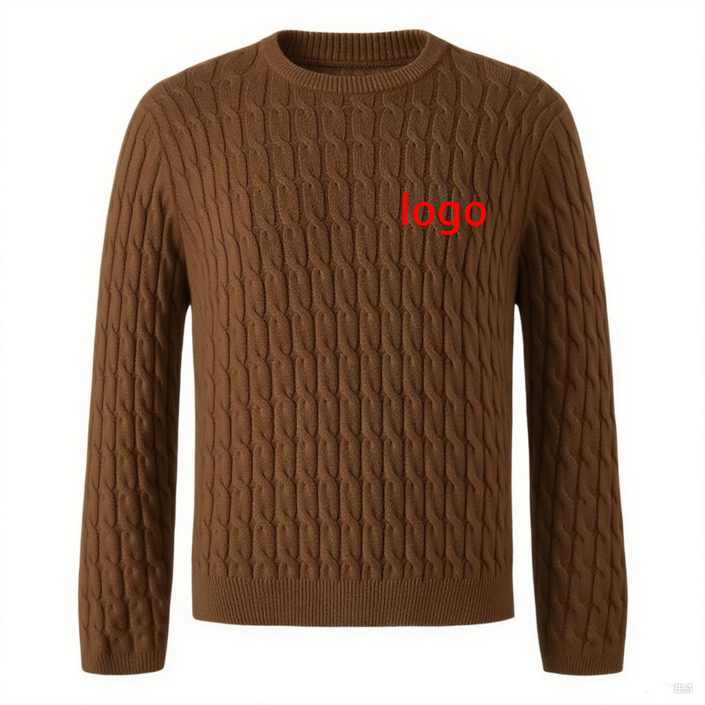 Wholesale Vintage 100% Cotton Jumper Cable Crew Neck Jumper Embroidery Logo Winter Custom Men's Sweater