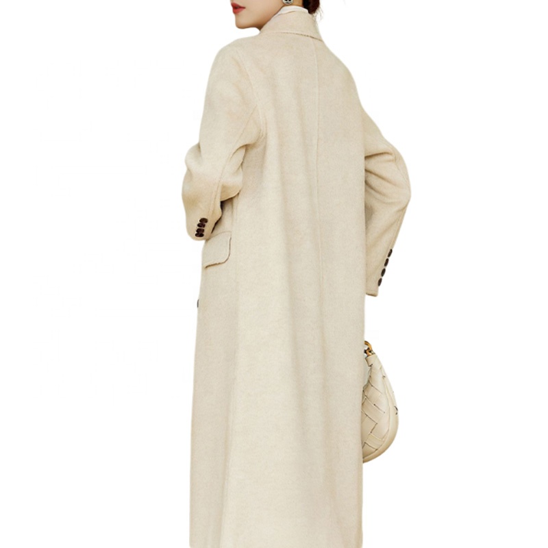 Boying Winter Overcoat Double-Breasted Lapel Long Length Versatile Style Handcrafted Eco-Friendly Fleece Jacket Wool Blend
