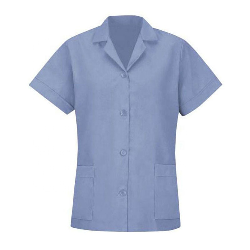 Women's Custom Logo Notched Lapel Smock Loose Fit Short Sleeve Shirt Ladies Button up Work Blouse