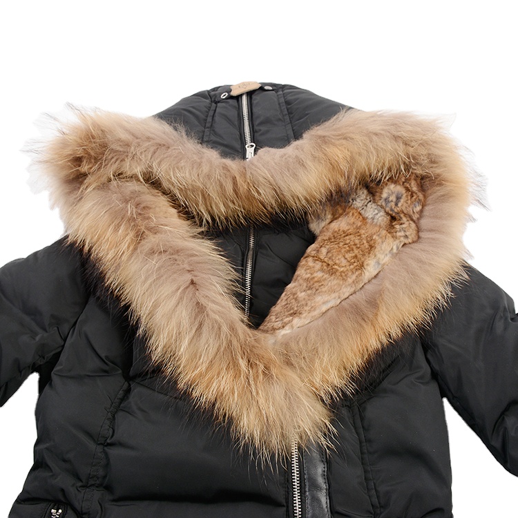 European Style Long Fur Collar Warm Winter Goose Ladies Down Coat Parka Jacket