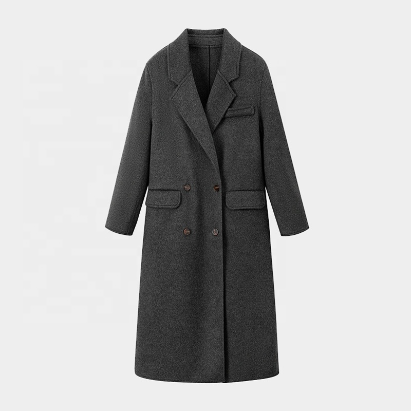 Boying Winter Overcoat Double-Breasted Lapel Long Length Versatile Style Handcrafted Eco-Friendly Fleece Jacket Wool Blend