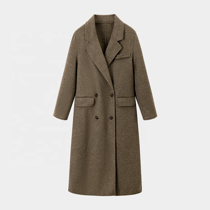 Boying Winter Overcoat Double-Breasted Lapel Long Length Versatile Style Handcrafted Eco-Friendly Fleece Jacket Wool Blend