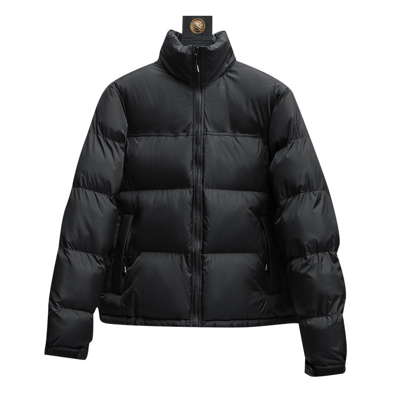 Men's Olive Green Down Coat Stand Collar Zipper Closure Casual Short Length Thick Warm Winter Jacket Solid Color Regular Fit