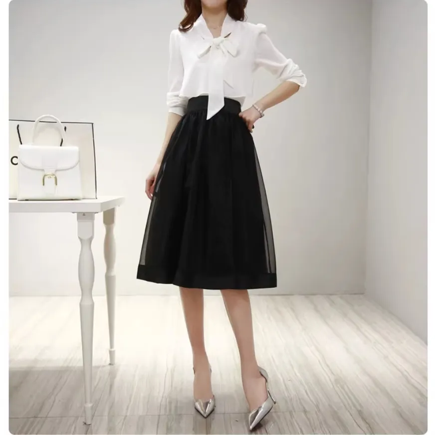 Casual Summer Print Embroidery Pleated Skirt A Line White Women's Half Length Skirt MIDI Skirt