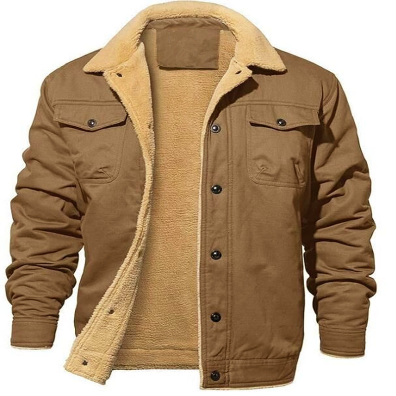 Men's Winter Jacket Thick Thermal Warm Fleece Lined Coat Trucker Lapel Work Cargo Jackets For Men