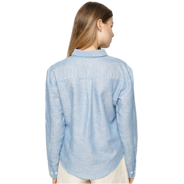 New Arrivals Women's Solid Button Woven Denim Casual Blouse Long Sleeve Shirt Turn-down Collar Custom Logo Spring Garment Dyed