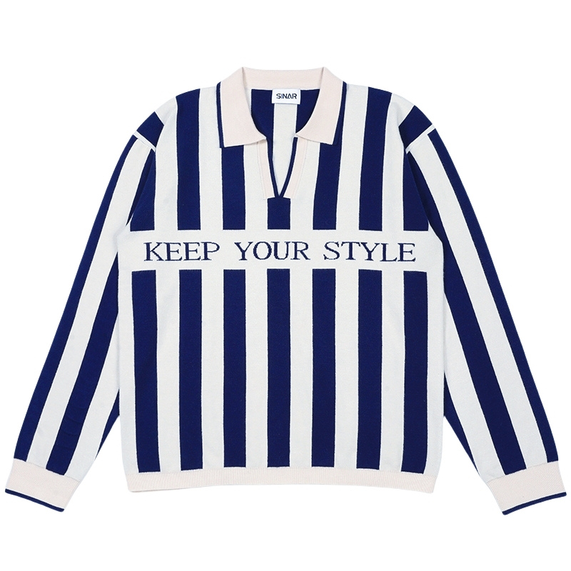 Custom LOGO Men Sweater Jacquard Letter Jumper Casual Pullover Striped Knitwear Polo Shirt Winter Loose Knitted Sweater for Men