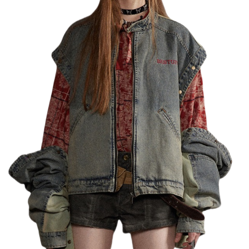 High Quality New Models Denim Jacket Embroidered Separable Zipper Sleeve Denim Jeans Jackets for Bulk