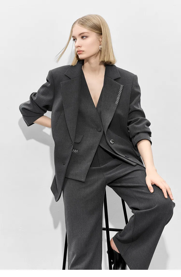 Brand Logo Customized Women Suits Jacket High-End Loose Fit Decorative Sewing Line Design Single Breast Women Blazer for Casual Wear