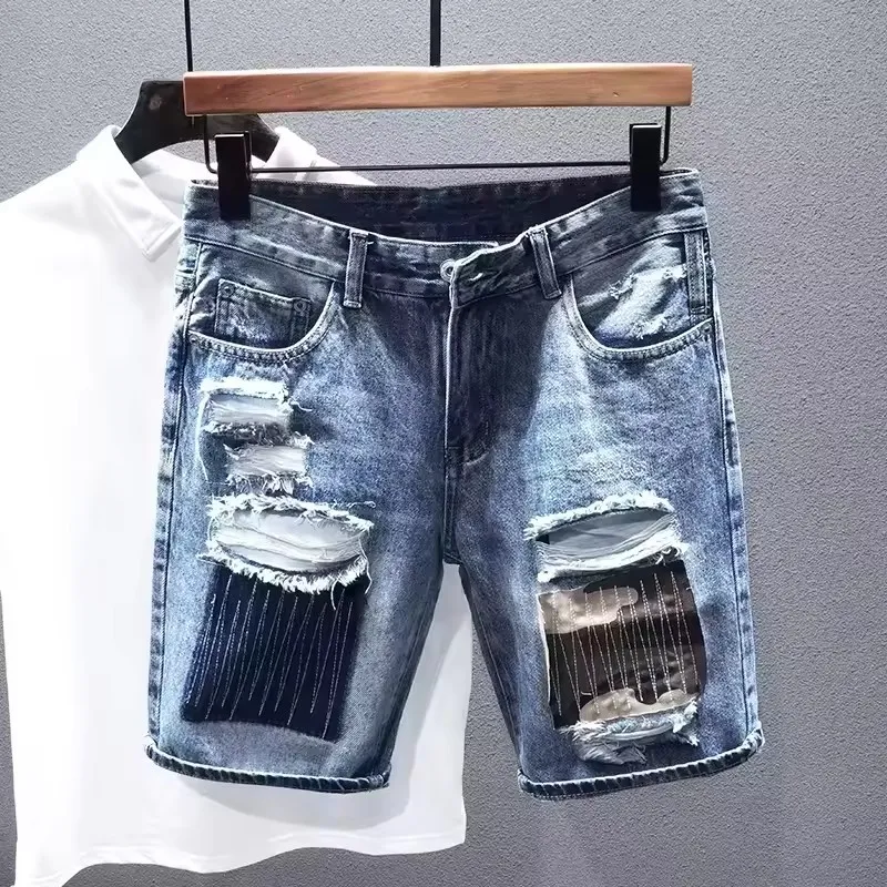 Colorful Denim Shorts with Distressed Style and Button Pockets
