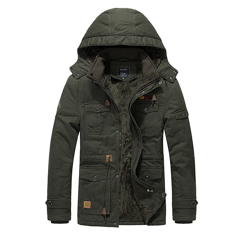 5XL Wholesale Man Winter Coat Hooded Cotton Jacket Fleece Thickening Long Plus Size Leisure Cargo Jacket