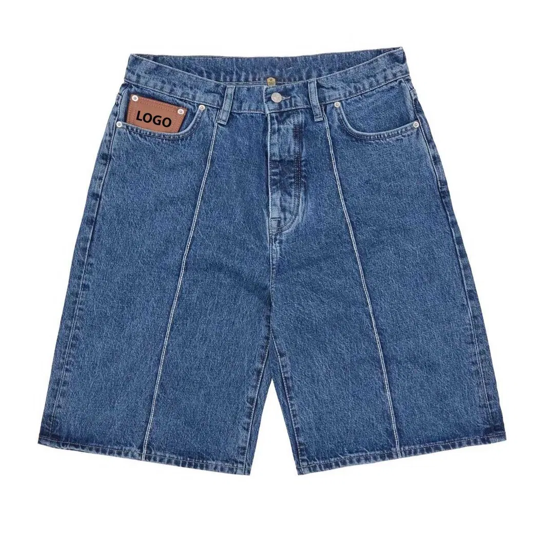 Blue Fade Star Denim Shorts Stitch Down Customized Embroidery Streetwear Wide Leg Baggy Denim Jorts Clothes