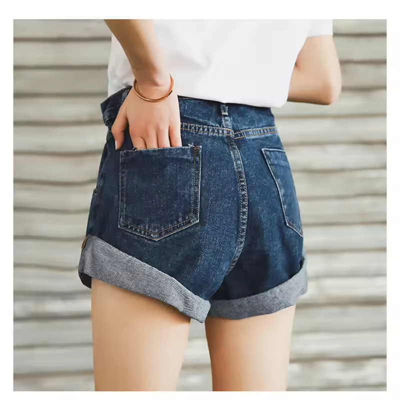 Fashion Lady Denim Shorts Women Short Jeans Wide Leg Elastic Waist High Waist Shorts