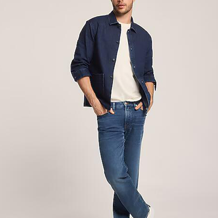 Cotton/Spandex Denim Dark Wash Eco-Friendly Casual Double Patch Pocket Shirt Jacket