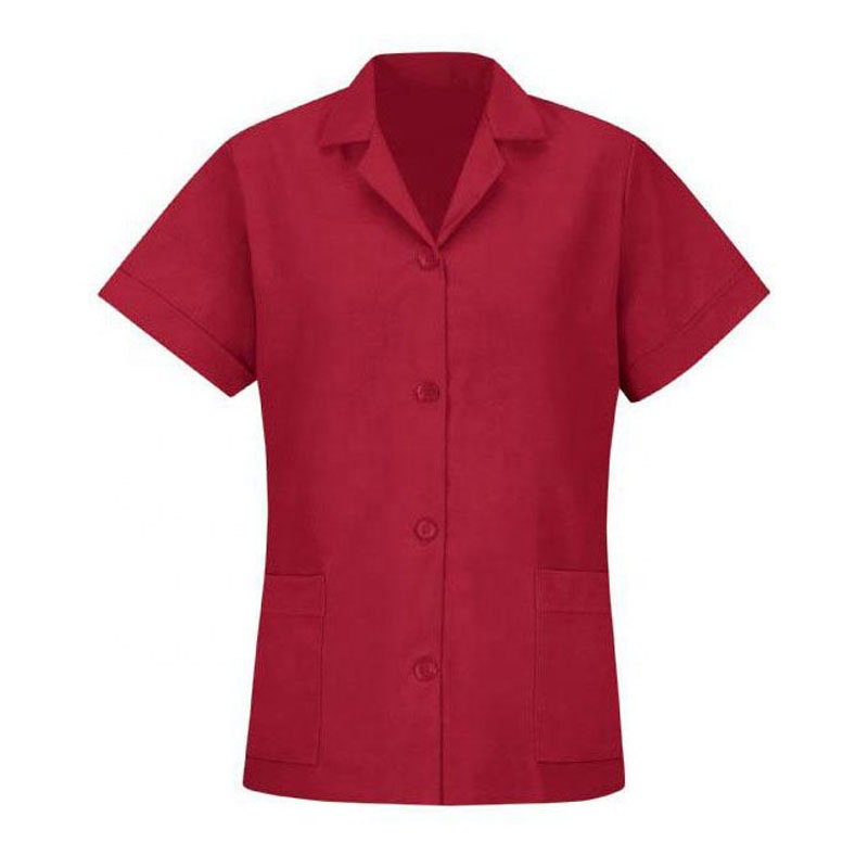 Women's Custom Logo Notched Lapel Smock Loose Fit Short Sleeve Shirt Ladies Button up Work Blouse