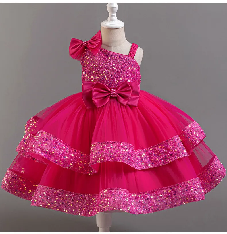 Children's Sequined Fluffy Mesh Cake Princess Dress Baby Girl Evening Dress